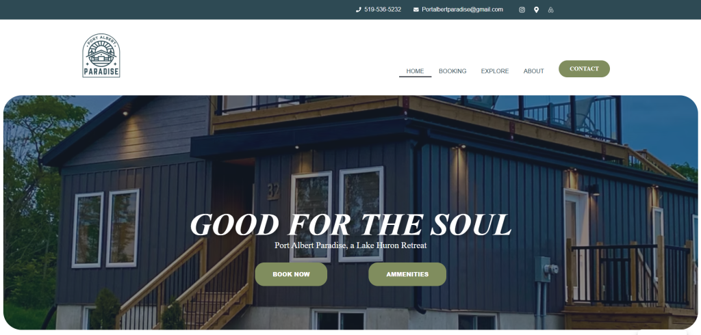 The Hero section of the Port Albert Paradise homepage made by Made By CUX.
